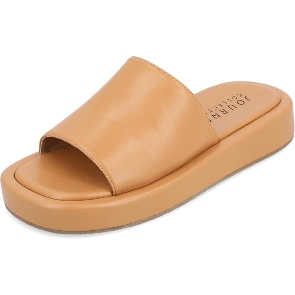 Journee Collection Women Tan Denrie Platform Comfort Foam Slide Sandals Size 9.5